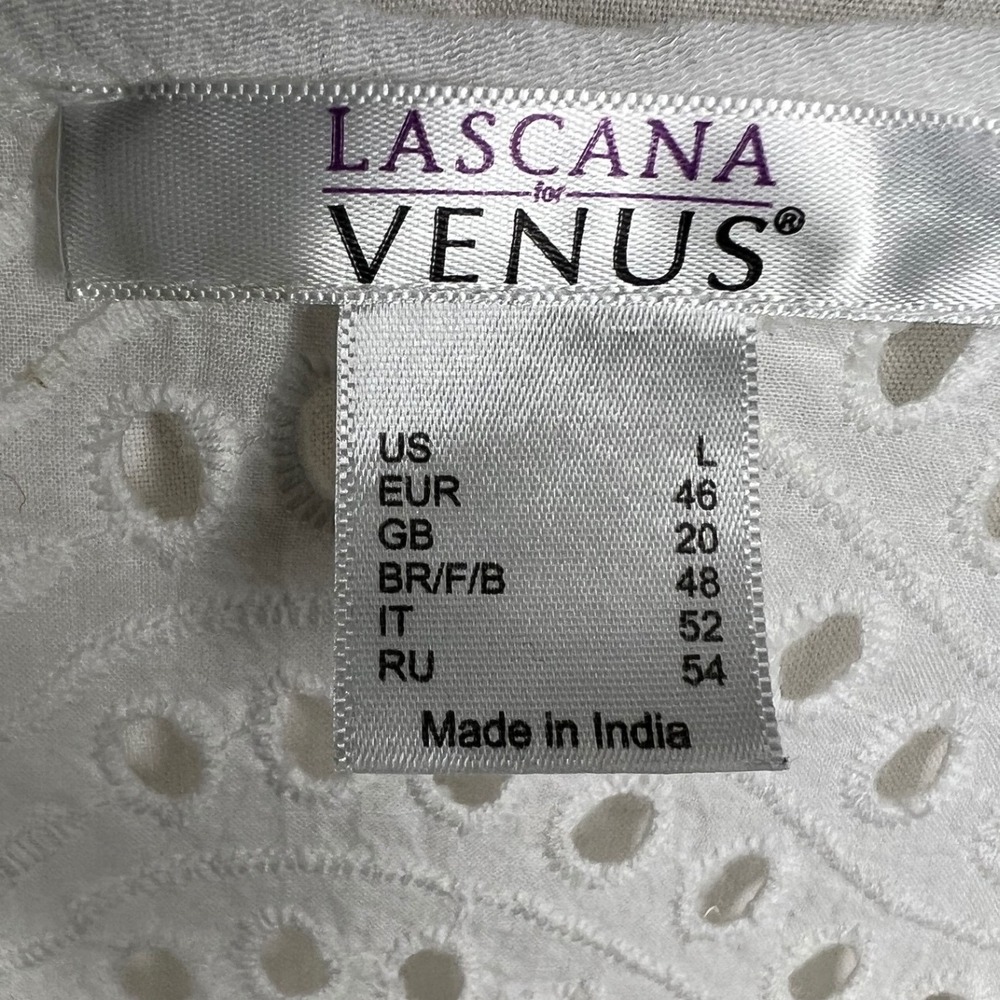 Lascana for Venus White Eyelet Lace Peasant Blouse Tassel Tie Gauze Top Large - Picture 3 of 5